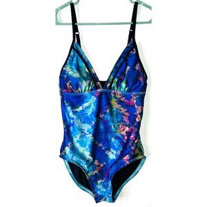 Speedo Multicolor One-Piece Swimsuit Adjustable Straps & V-Neckline Swimwear